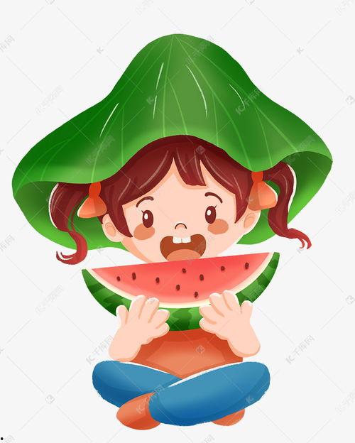 夏日吃瓜美女图